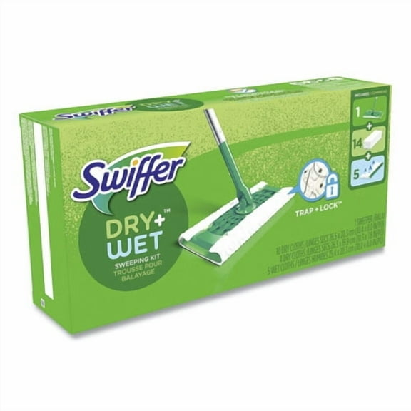 Sweeper Mop, 10 x 4.8 White Cloth Head, 46" Silver/Green Aluminum/Plastic Handle | Bundle of 2
