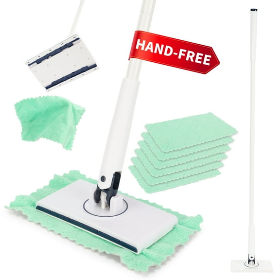 Sweeper Mop with Touch-Free Cloth Removal, Clamp Clip Design with 4 Pads, for Hardwood Floors, Walls, and Kitchen Cleaning
