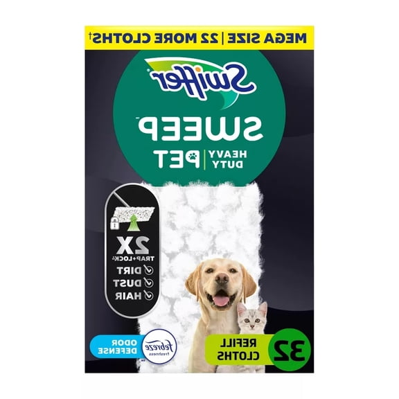 Sweeper Pet Heavy Duty Multi-Surface Dry Cloth Refills for Floor Sweeping and Cleaning - 32ct