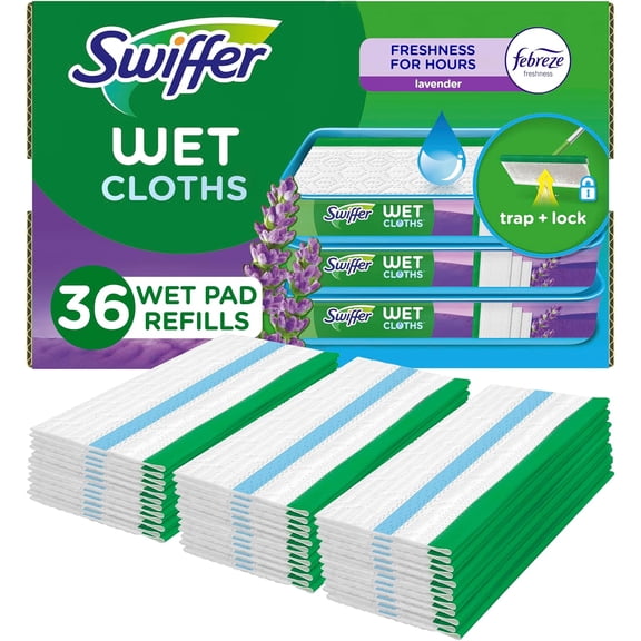 Sweeper Wet Mopping Cloth Multi Surface Refills, Mops for Floor Cleaning, Lavender Scent, 36 Count