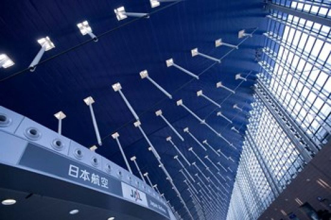 Sweeping Suspended Roof and Glass Windows Pudong International Airport Shanghai China Canvas Art - Paul Souders DanitaDelimont (36 x 25)
