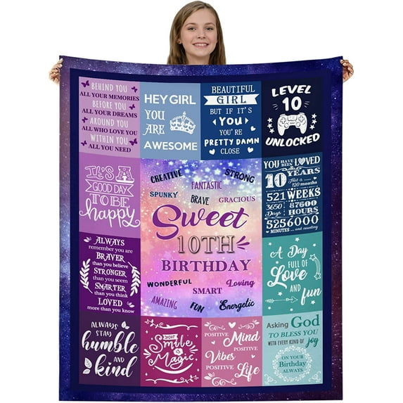 Sweet 10th Birthday for Girls - to My Daughter Gifts from Mom- Gifts for Daughter Bestie Sister 10th Birthday Gift Ideas for Couch Sofa Bedroom Decor 50*60