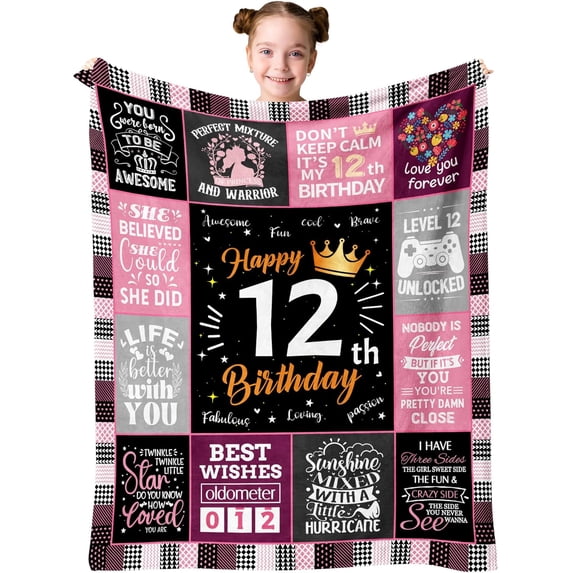 Sweet 12th Birthday Gifts for Girls - 12th Gift Blanket for Girls, Teenage Girl Gifts for 12 Year Old Girl, 12th Birthday Decorations Blanket 60"X50"