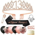 thumbnail image 1 of Sweet 13th Birthday Decorations Gifts Girl, Happy Birthday Party Supplies with Sweet 13 Sash, Tiara Rhinestone Crown, Black Rose Gold Balloon, Cake Topper, Keyring for 13th Party Decor Supplies Favor, 1 of 8