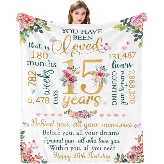 Sweet 15th Birthday Gifts for Girls 15th Gifts for her Sweet 15th Birthday Gifts Ideas for Girls 15th Birthday Decorations Happy 15th Birthday Gifts for Daughter Sister Birthday Blanket 50x60 Inches