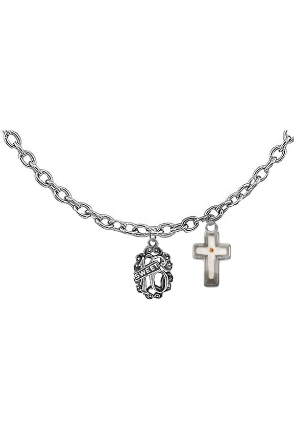 Sweet 16 Antique, Mustard Seed Cross, If You Have Faith As Small As A Mustard Seed, You Can Move Mountains And Nothing Will Be Impossible For You. Cable Chain Adjustable Necklace, Hypoallergenic-Safe