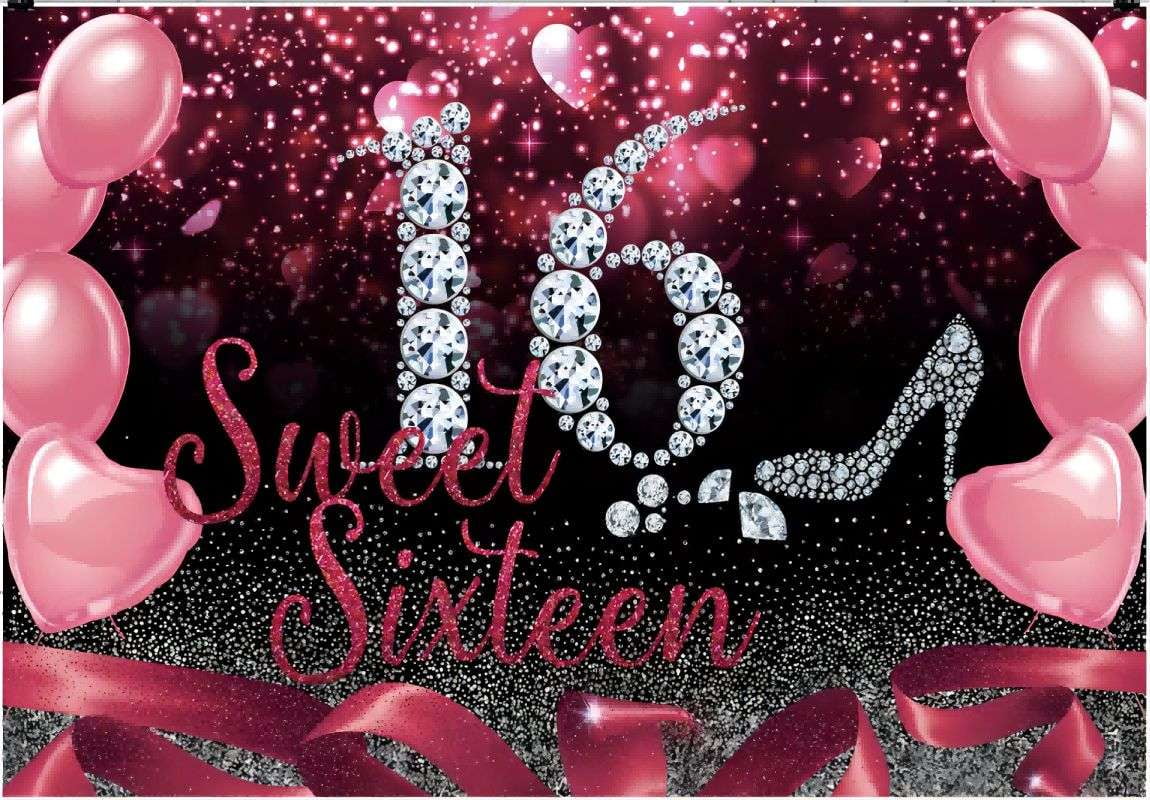 Pink Neon Sweet 16 Birthday Backdrop Silver Flash Square Sweet Sixteen Photography Background Shiny Sequin Wall Girls 16th Birthday Party Decorations