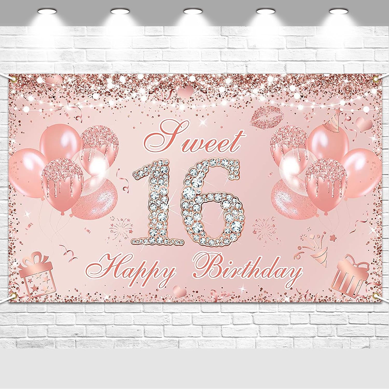 Sweet Sixteen Balloons Rose Gold Sweet 16 Party Decorations Kit - Black ...