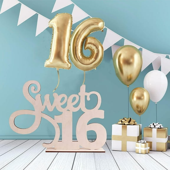 Sweet 16 Birthday Decoration, Sweet 16 Wooden Sign Photo Booth Props,16th Birthday Sign Ornaments Table Centerpieces Party Supplies, Sweet Sixteen Years Old Party Table Toppers Decor