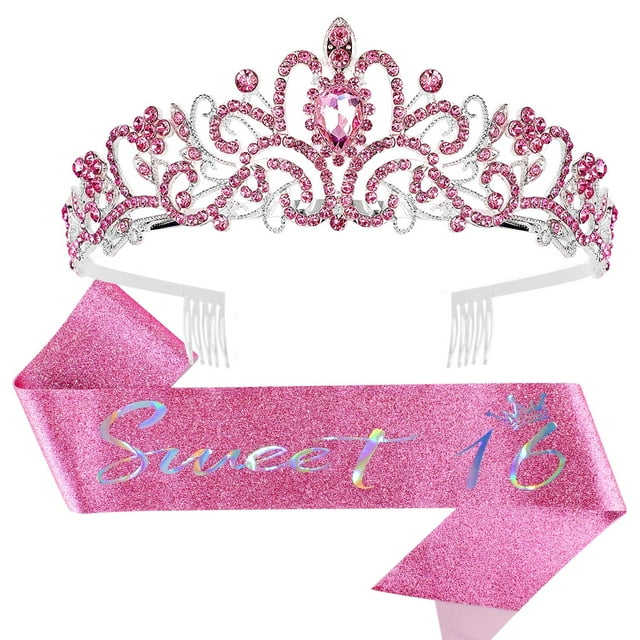 Sweet 16 Birthday Decorations, Pink Sweet 16 Sash and Tiara Sweet 16