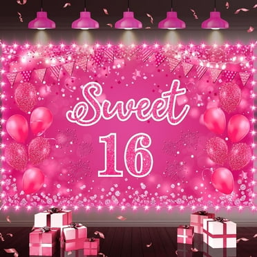 Sweet 16 Birthday Decorations for Girls Hot Pink Sweet 16 Birthday Banner with Light Pink 16th Birthday Decorations