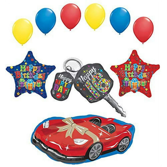 Sweet 16 Birthday Party Supplies Car Keys and Sports Car Balloon Bouquet Decorations