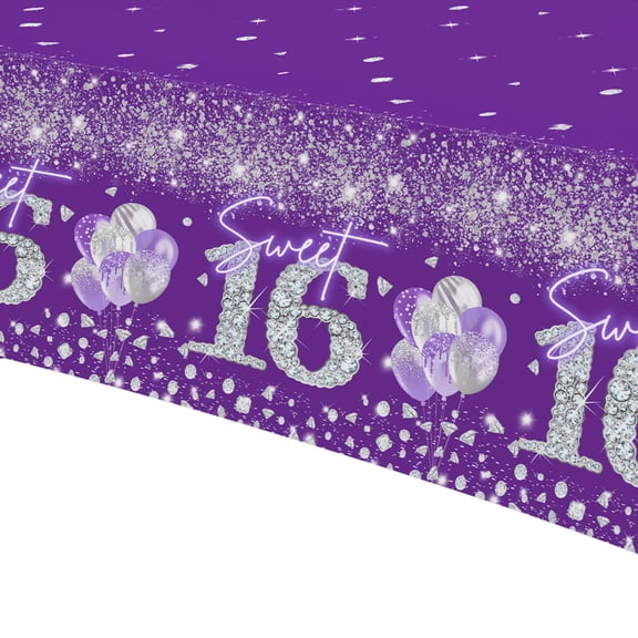 Sweet 16 Birthday Tablecloth Set Purple 3Pcs