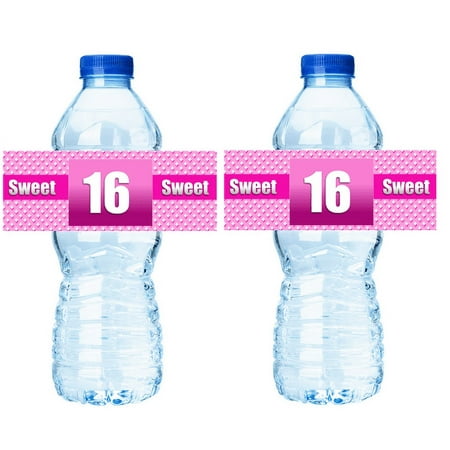 Sweet 16 Bling Happy Birthday 15ct Water Bottle Labels