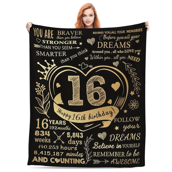 Sweet 16 Flannel Blanket for Girls Inspirational 16th Birthday Gift Cozy Knit Fabric All-Season Camping Throw Motivational Quotes & Heartfelt Memories Design