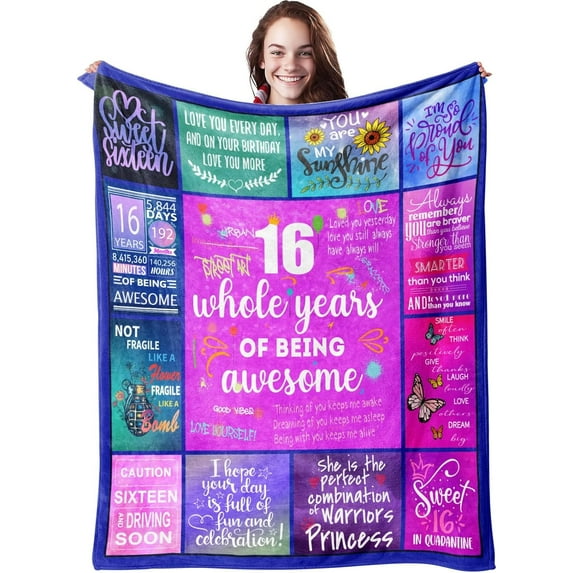 Sweet 16 Gift - 50" X 40" Cozy Throw Blanket for Teen Girls, Perfect 16th Birthday Present, Cute & Unique Gift Idea, Thoughtful Sweet Sixteen Gift, Special Birthday Gift for Her