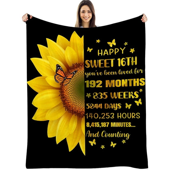 Sweet 16 Gifts for Girls-16th Birthday Gifts for Girls-Sweet 16 Gifts for 16 Year Old Girl Birthday Gift Ideas Sweet Sixteen Birthday Gifts Blanket for Teen Girl Sunflower 50"x60"\u2026
