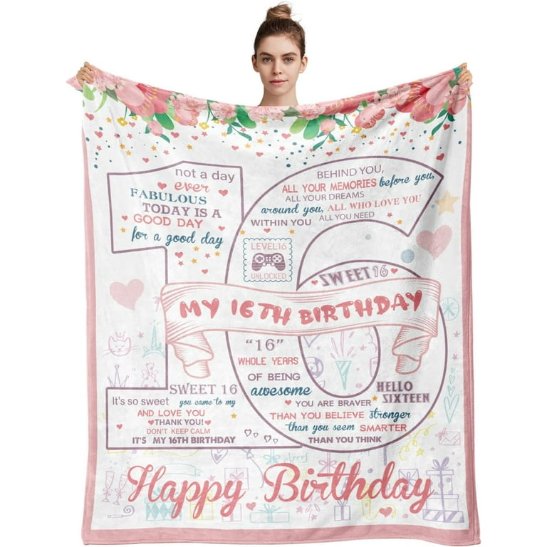 16th Birthday Gifts for Girls, Sweet 16 Gifts for Girls,Sweet 16 Birthday  Blanket 60X50,Birthday Gifts for 16 Year Old Girl,16 Year Old Girl Gift