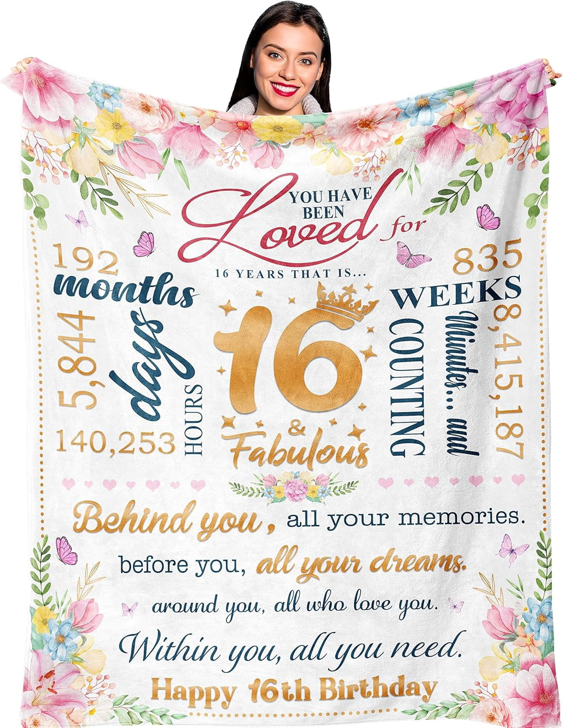 Atokker Sweet 16 Gifts For Girls - Cozy Blanket 50"x60", 16th Birthday Present For Teens, Unique Party Decoration, Perfect Sweet Sixteen Gift Ideas For Teenage Girls