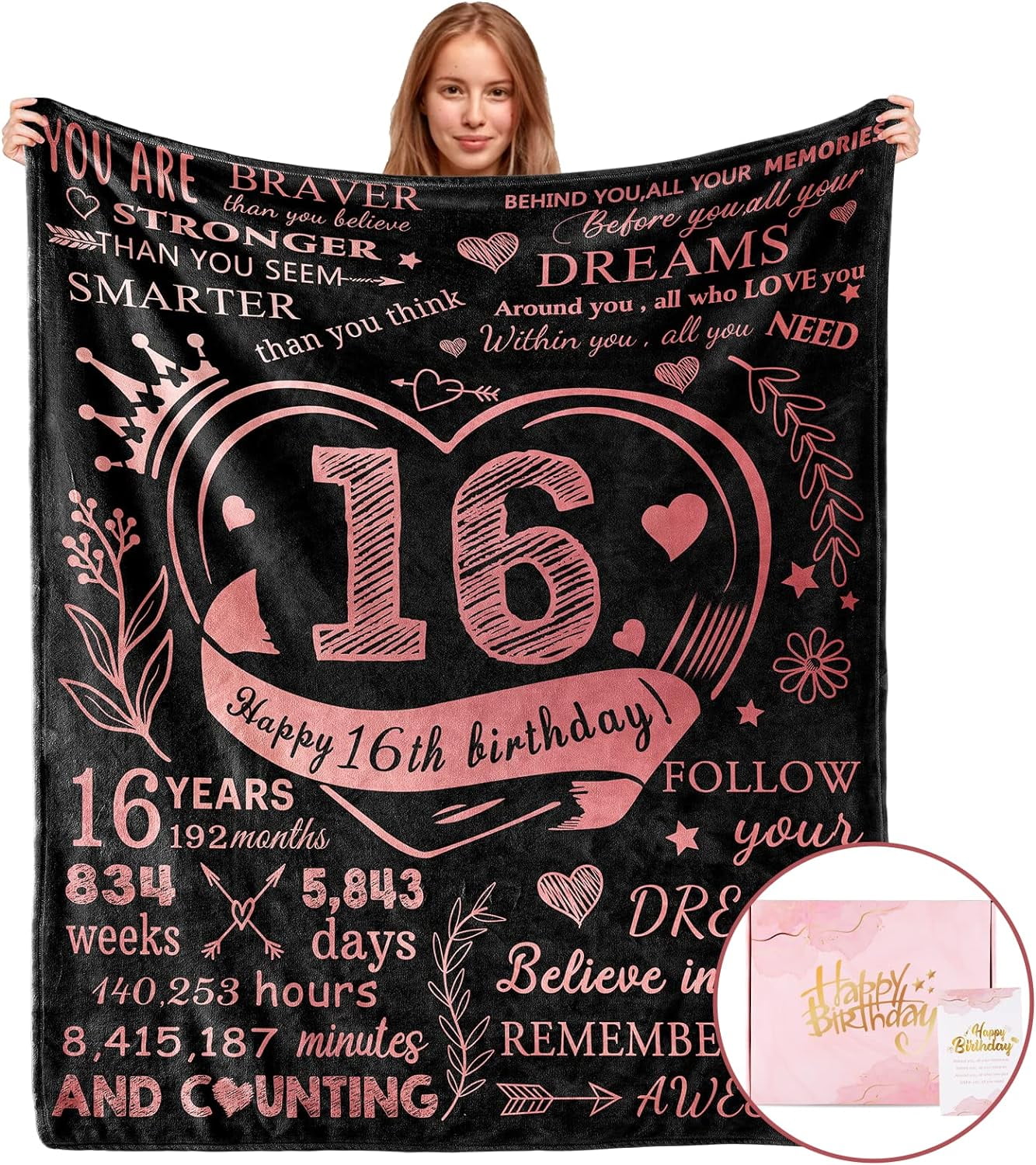 DALIHUA Sweet 16 Gifts for Girls with Gift Box 16th Birthday Gifts for Girls 16th Birthday Gifts Ideas Sweet Sixteen Gifts for Girls Sweet 16 Birthday Decorations Blanket 50 x60 Walmart