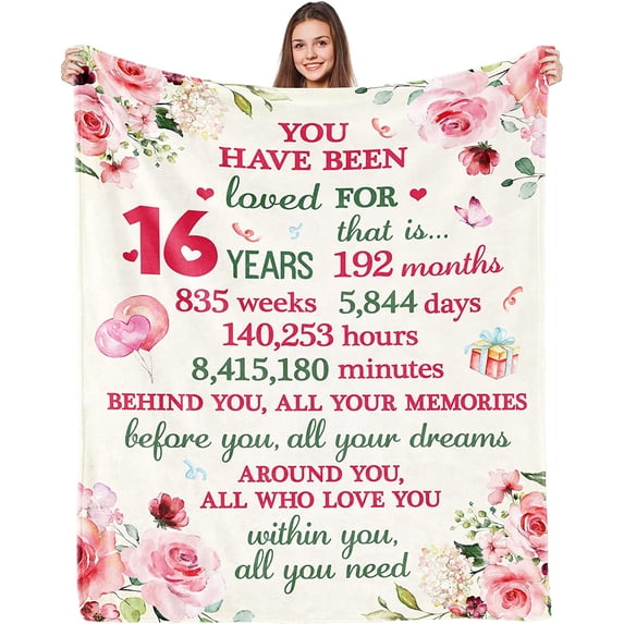 Sweet 16 Gifts for Girls Throw Blanket 16 Year Old Girl Gifts for Birthday Best 16th Birthday Gift Ideas Flannel Fleece Blanket 16th Birthday Decorations for Girls Daughter Niece Bestie Sister 60"x50"