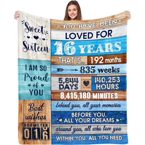 Sweet 16 Gifts for Girls Throw Blanket 16 Year Old Girl Gifts for Birthday Best 16th Birthday Gift Ideas Flannel Fleece Blanket (16th Birthday Gifts-Blue, 80" x 60")