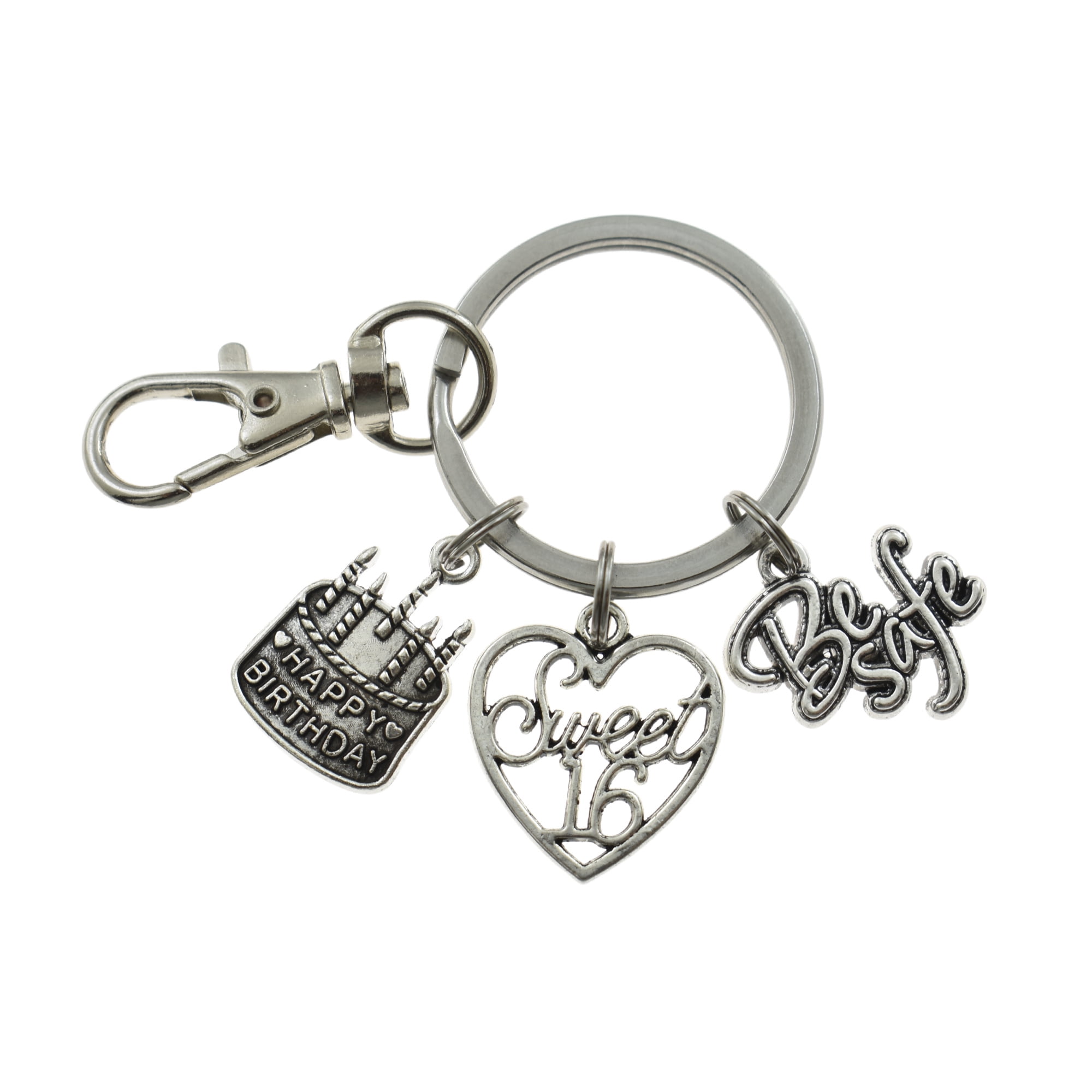 Sweet 16 Keychain Birthday Keychain in Stainless Steel