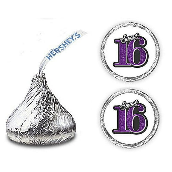 Sweet 16 Kisses Stickers, (Set of 216) 16 Birthday Chocolate Drops Labels Stickers for 16th Birthday, Hershey's Kisses Party Favors Decor (Purple)