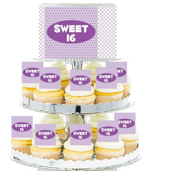 Sweet 16 Lavendar Girl Edible Photo Toppers & Edible Cupcake Decoration Kit