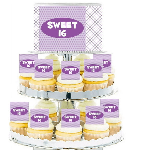 Sweet 16 Lavendar Girl Edible Photo Toppers & Edible Cupcake Decoration Kit