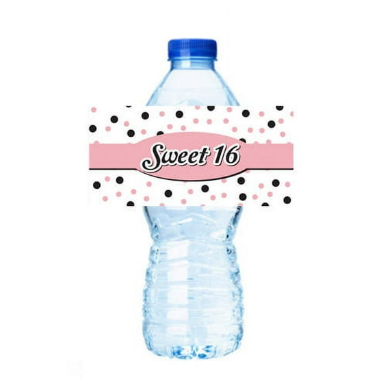 Sweet 16 Pink & Brown Polka Dots Party Decoration 15ct Water Bottle Label Stickers