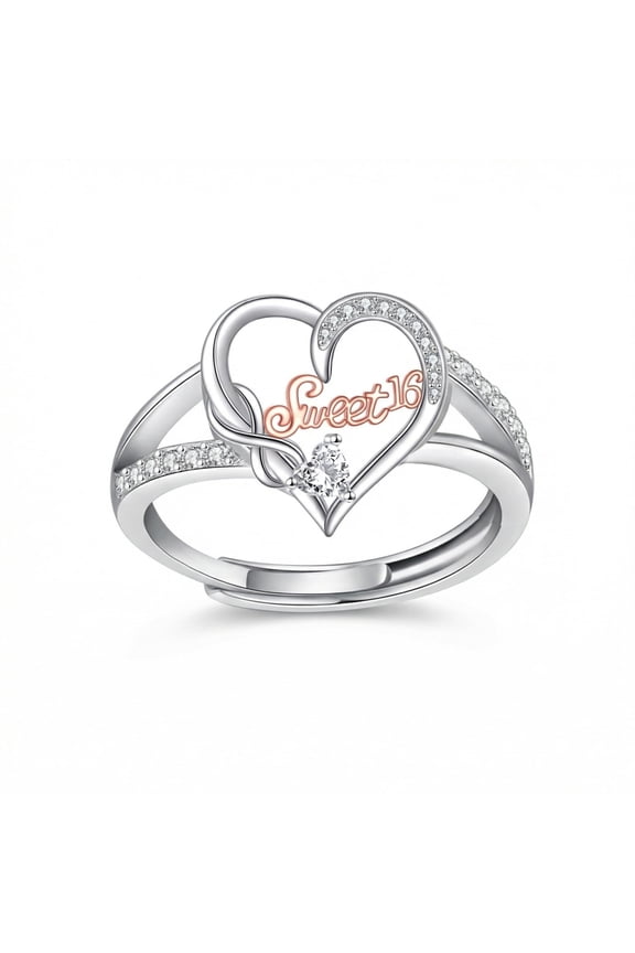 Sweet 16 Rings 925 Sterling Silver Sweet 16th Birthday Rings Infinity Heart Sixteen Birthday Jewelry Gifts for Women