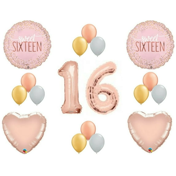 Sweet 16 Rose Gold Birthday Party Balloons Decoration Supplies 16th