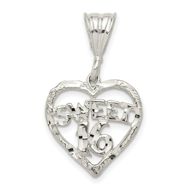 Sweet 16 Number Heart Charm Sterling Silver, Made in the USA Sweet 16 Number Heart Charm Sterling Silver, Made in the USA