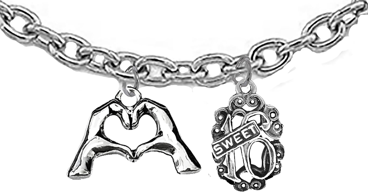 Sweet 16 Birthday Heart Charm Bead - Fits Pandora, Chamilia & Other Snake Chain Bracelets, Zinc Alloy
