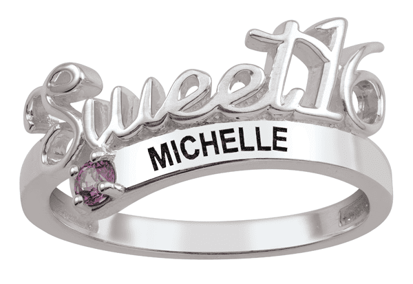Sweet 16 Personalized Sterling Silver Ring with Birthstone