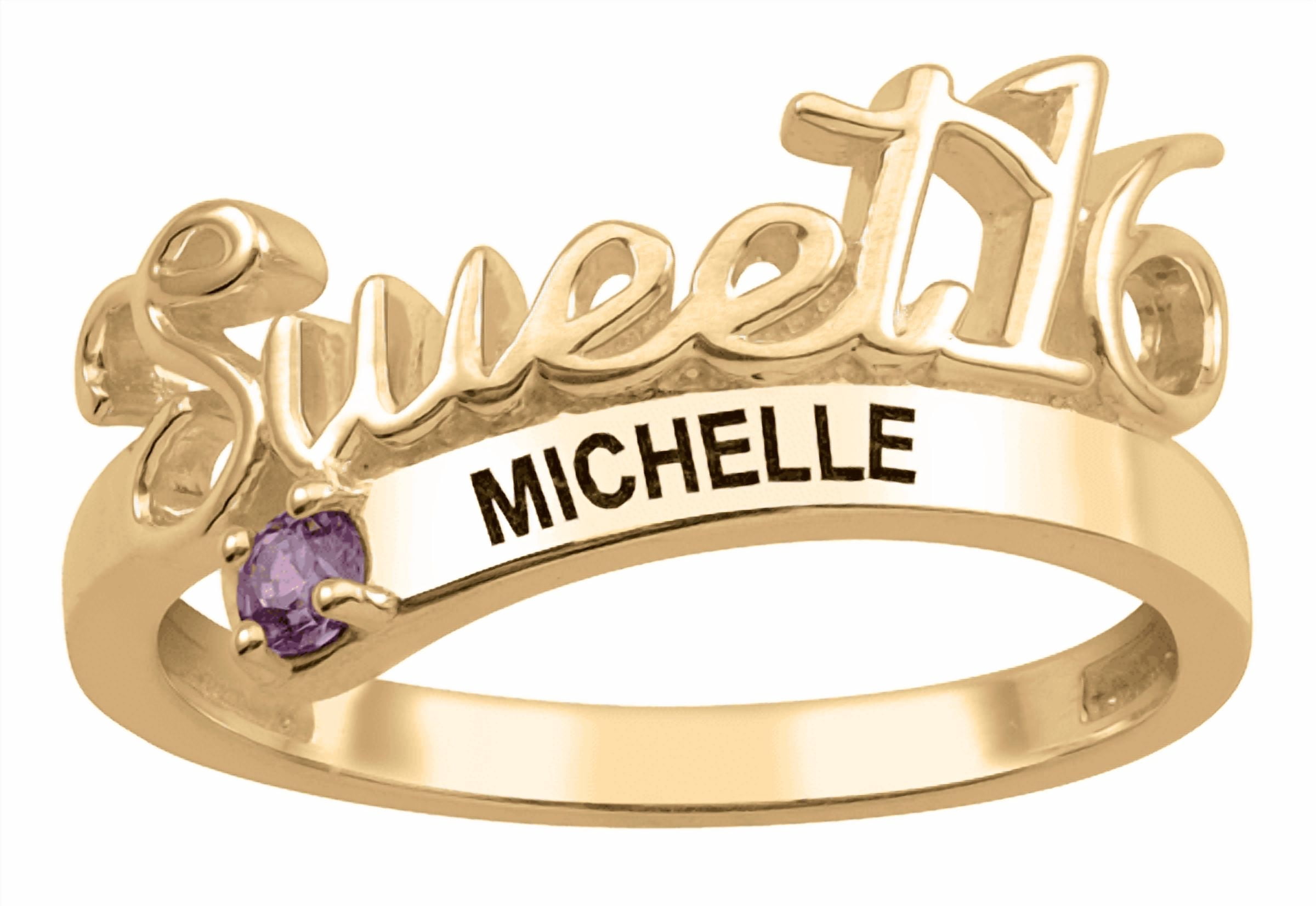 Sweet 16 Gold Plated Sterling Silver Personalized Ring with Birthstone by Jewlster