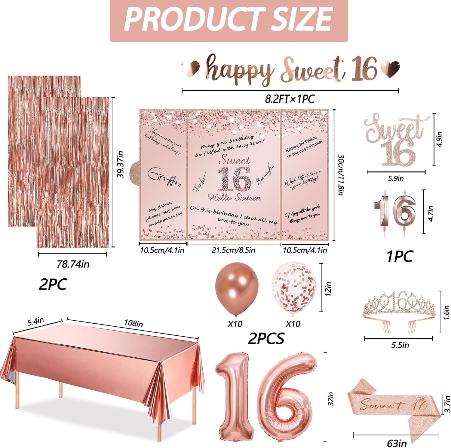 Sweet 16Th Birthday Decorations Party Set For Girls, Rose Gold Hello 16 ...