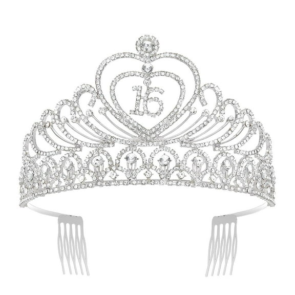 Sweet 16th Birthday Crown, Rhinestone 16 Birthday Tiara, Bday Party Hats Headband, Clear Crystal Girls Princess Hair Accessories