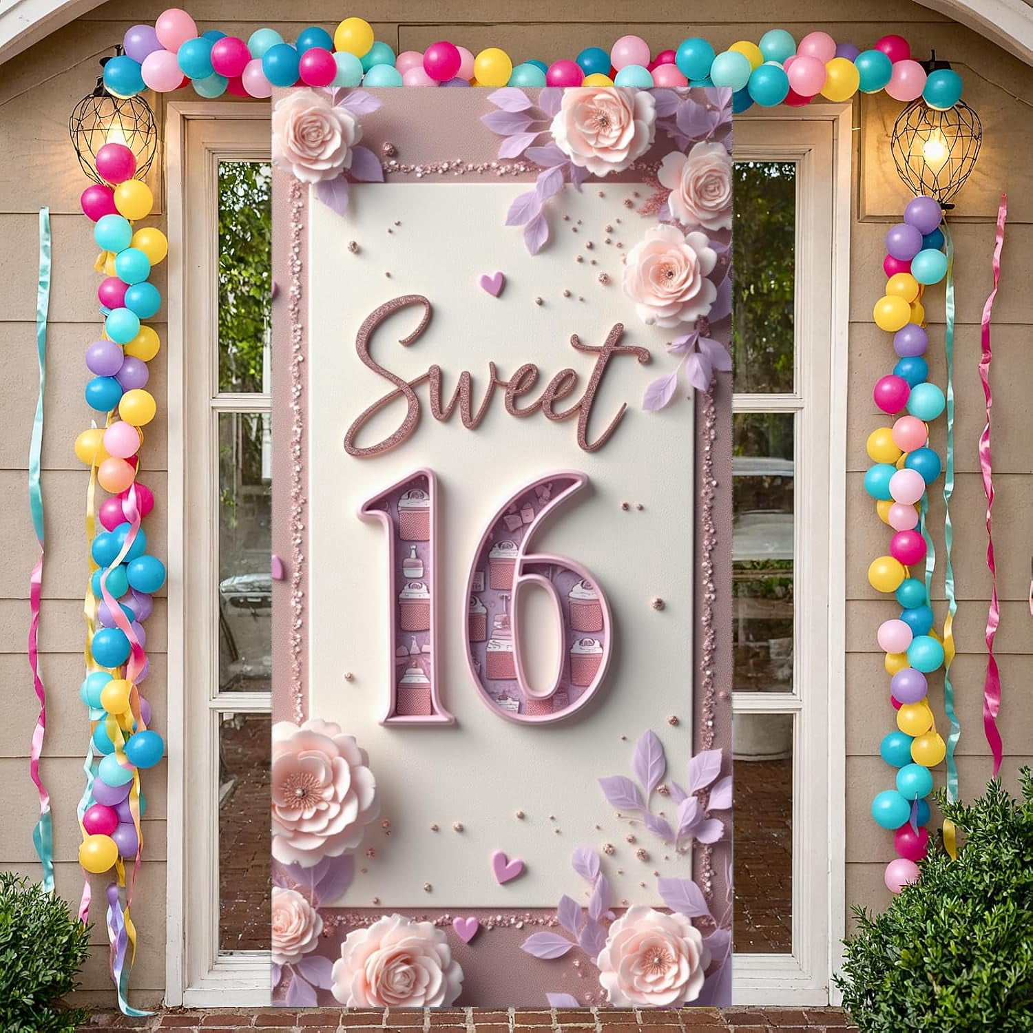 Sweet 16th Birthday Door Banner for Girls Purple Happy Sweet Sixteen