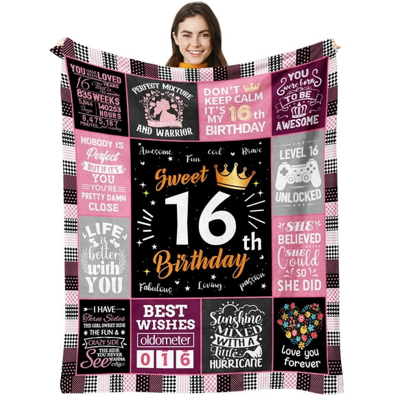 Sweet 16th Birthday Gifts for Girls - 16 Year Old Blanket for Girls, Sweet Sixteen Gift Ideas Ideas for Girl, 16th Birthday Decorations Blanket 60"X50"
