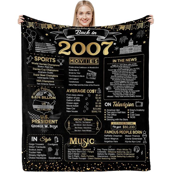 Sweet 16th Birthday Gifts for Girls 16th Gifts for Boys Sweet 16th Birthday Gifts Ideas for Girls Daughter Son Sister Bestie 16th Birthday Decorations Back in 2007 Throw Blanket 60Lx50W Inch