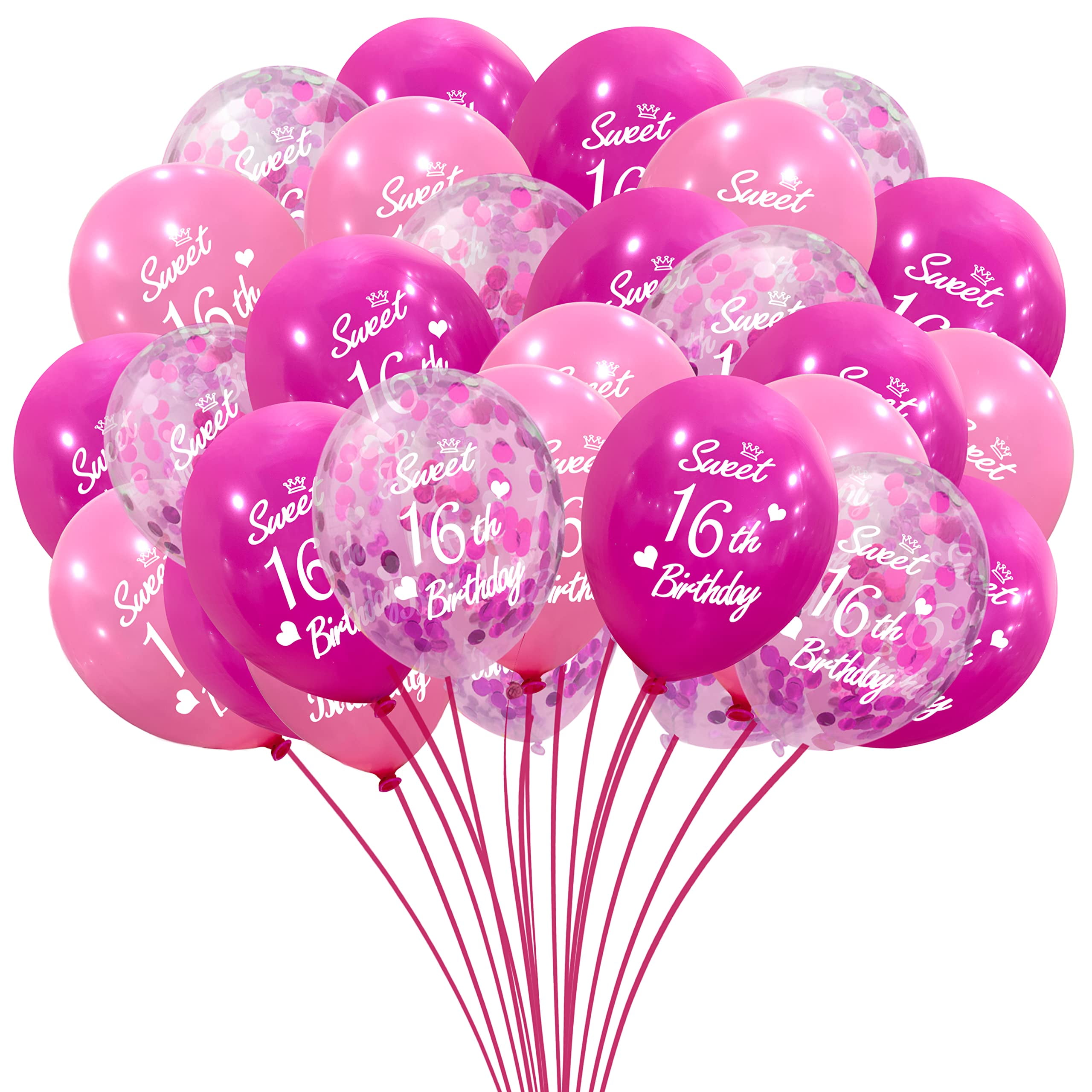 Sweet 16th Birthday Latex Balloons - Pink and Hot Pink Party