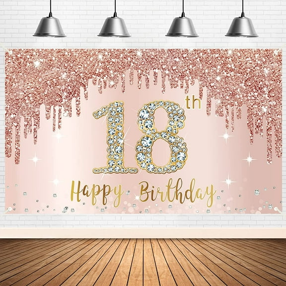 Sweet 18th Birthday Banner Backdrop Decorations for Girls, Rose Gold 18 Birthday Party Sign Supplies, Pink 18 Years Old Birthday Poster Background Photo Booth Props Decor