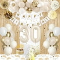 thumbnail image 1 of Sweet 30 Birthday Party Decorations, White and Gold Balloons Set for Girls Boy with 30th Happy Birthday Banner Tablecloth Fringe Curtain Cake Topper Paper Poms, 1 of 7