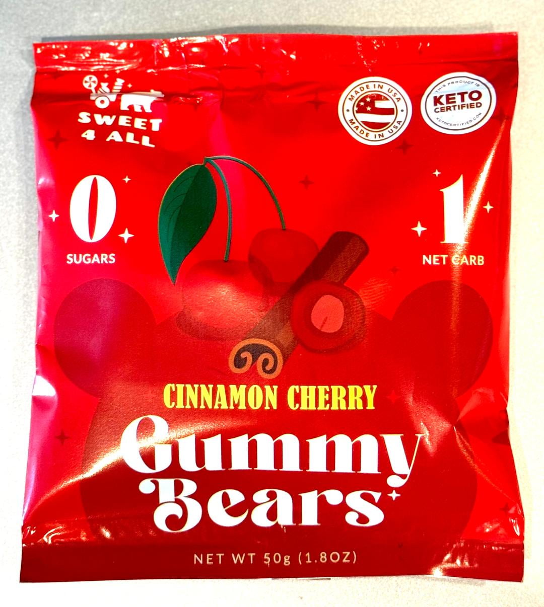 Sweet 4 All CINNAMON CHERRY Gummy Bears Candy & Snacks KETO, Sugar Free, AllNatural, Low Carb