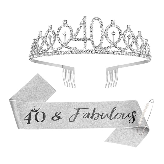 Sweet 40 Birthday and Sash for Girls, Sweet 40th Sashes and Set, Birthday Party Decorations for Women Accessories Gifts for Girl Pearl brooch birthday shoulder strap 3-piece set