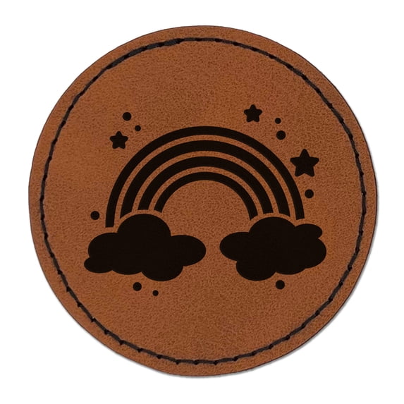 Sweet Adorable Magical Rainbow 2.5" Faux Leather Round Engraved Iron-On Patch - Brown