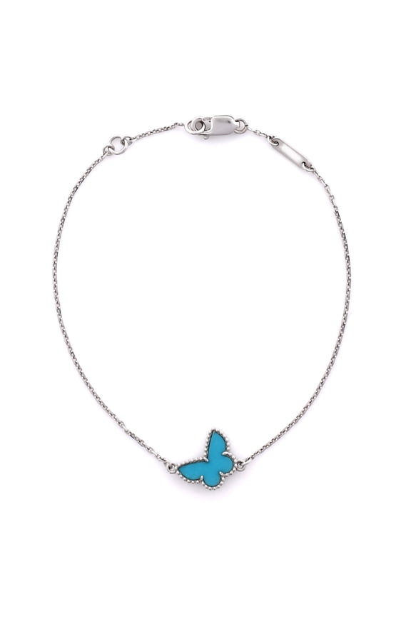 Pre-Owned Van Cleef & Arpels Van Cleef & Arpels Sweet Alhambra Butterfly Bracelet 18K White Gold and Turquoise By Rebag