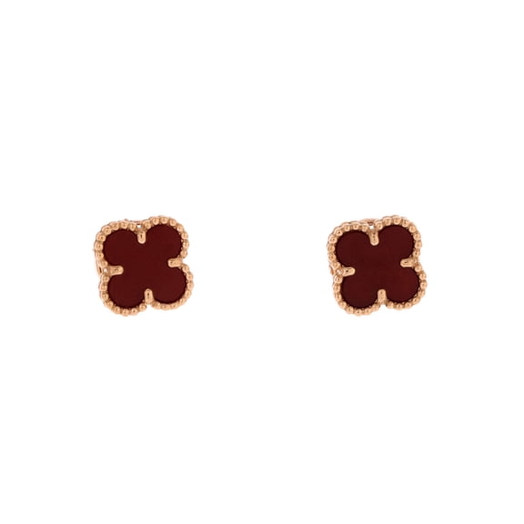 Sweet Alhambra Stud Earrings 18K Rose Gold and Carnelian By Rebag